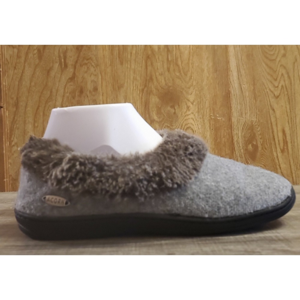 Acorn Chinchilla Collar Slippers Women's Size 6.5-7.5 Gray